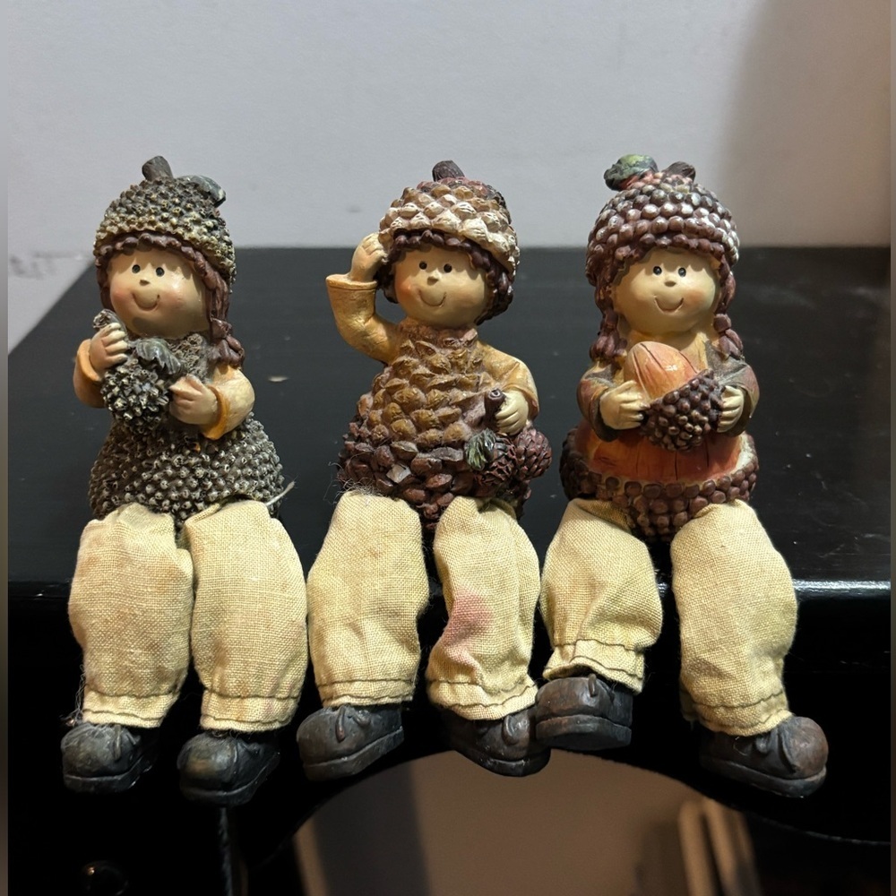 Acorn Gnomes Scarecrow Kids set of 3 shelf sitters figurines 1970s vtg inspired
